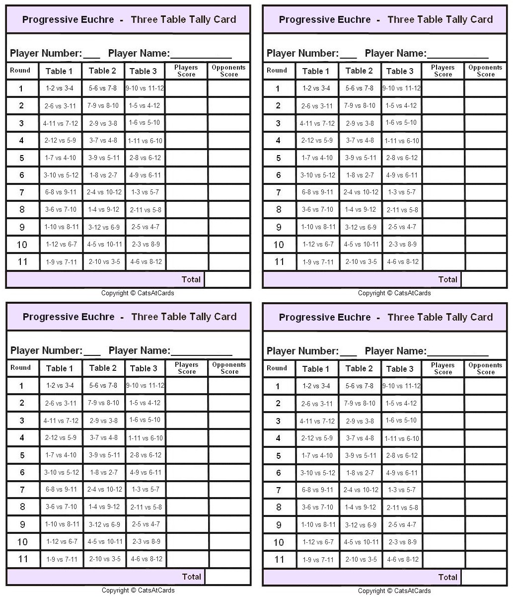 Euchre Rotation Chart For 12 Players