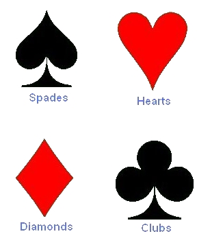 The fours suits in a standard deck