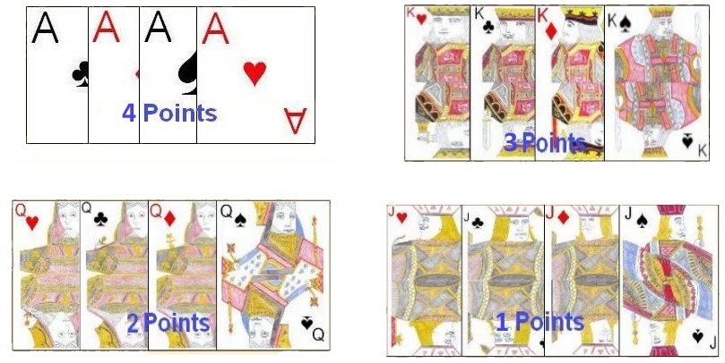 Card scoring values in Couillon