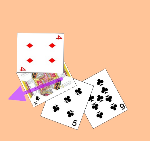 An incomplete trick in the card game Page Getaway