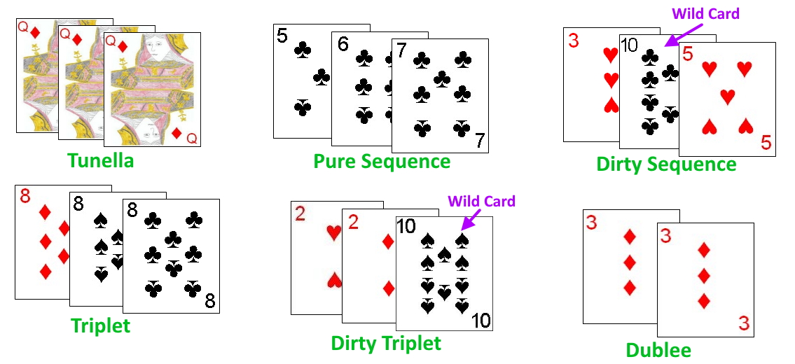 Meld type examples in Indian Marriage card game