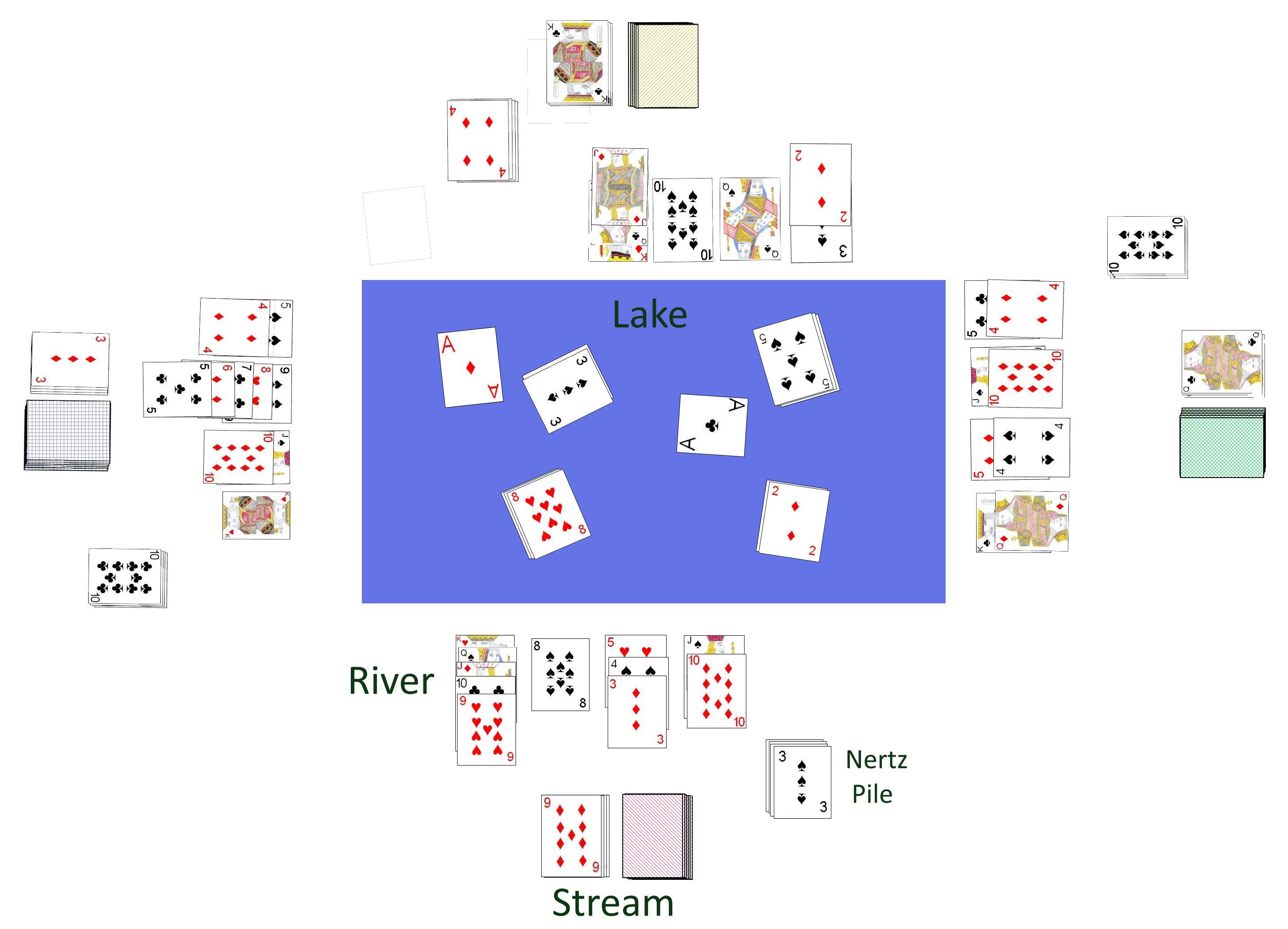 Four player game of Nertz in progress