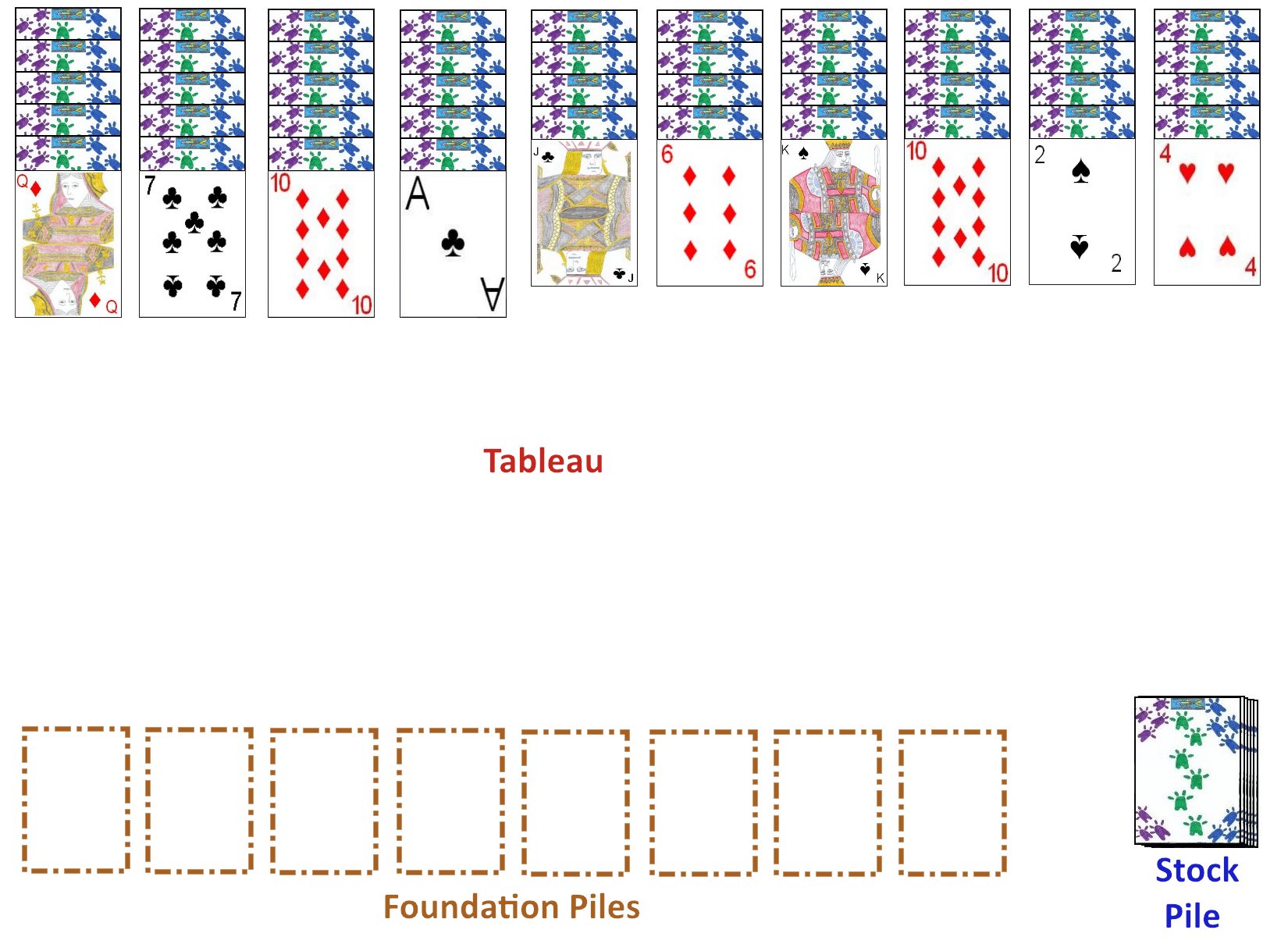 Possible starting layout for Spider Solitaire