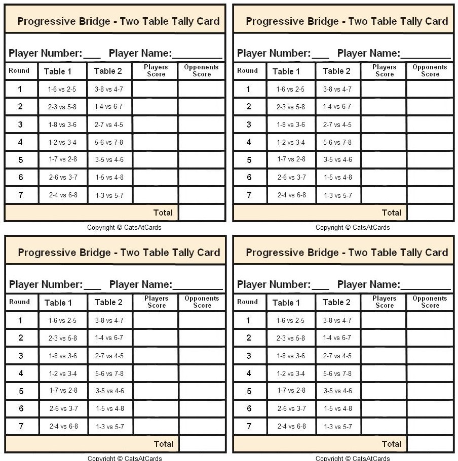 Free Printable 2 Table Bridge Tallies Printable Templates