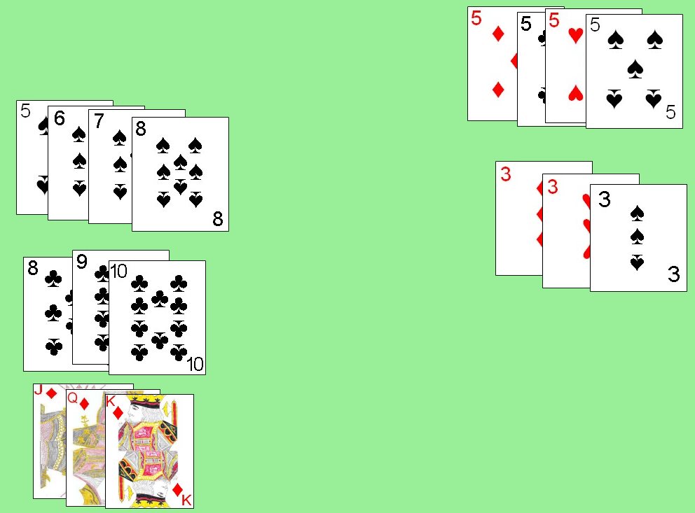 Differing meld types are kept in separate areas of the table