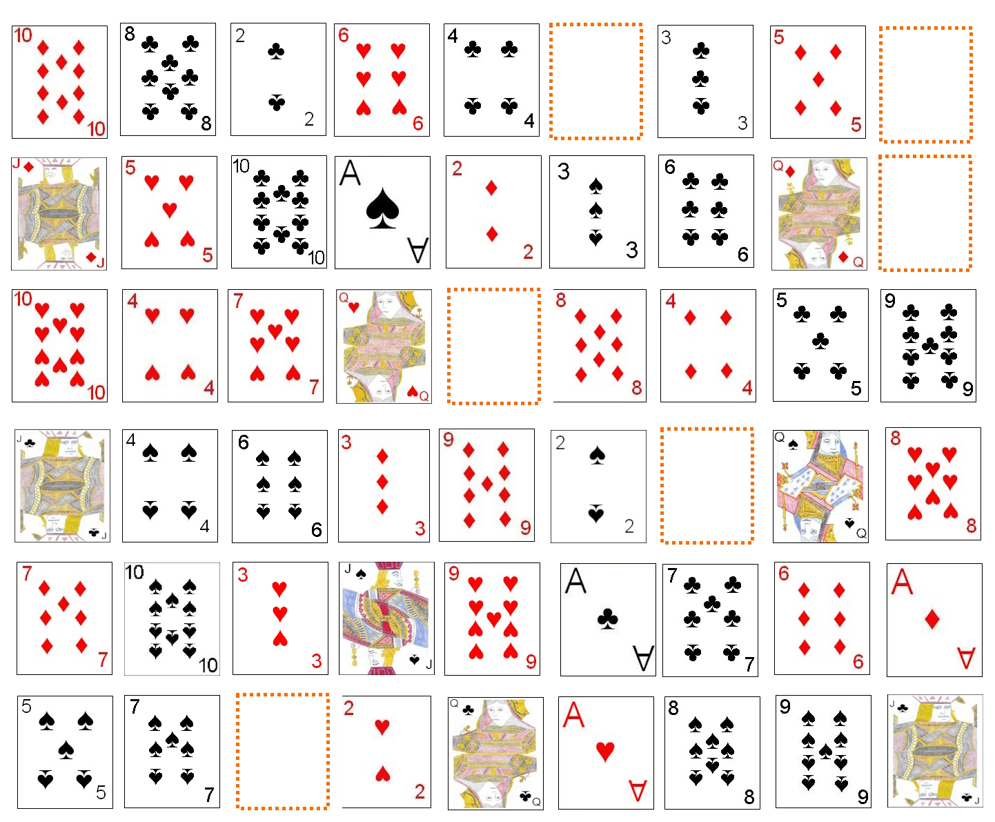 Example of an initial deal in Maze Solitaire